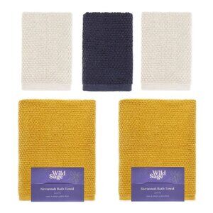 2 BATH + 3 HAND Wild Sage Savannah Quick Dry Towels = YOLK YELLOW + IVORY + BLUE